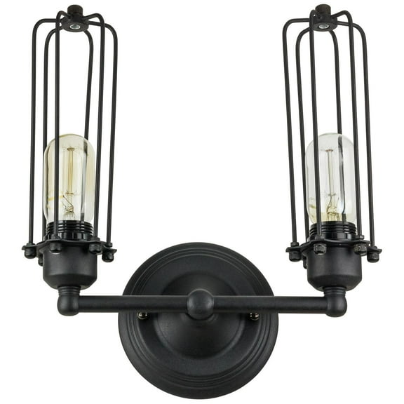 Sunlite 07040 - 2 Light (Medium Screw Base) Matte Black Cage Wall Sconce Light Fixture (AQF/2WC/MB)