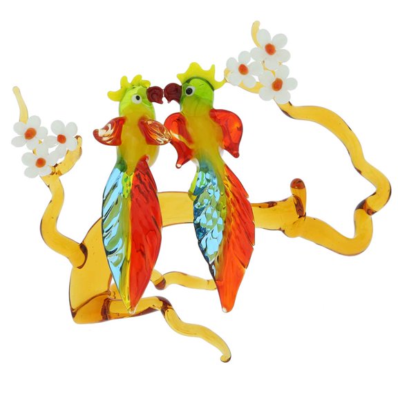 GlassOfVenice Murano Glass Parrot Birds Pair on a Branch