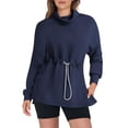 thumbnail image 2 of hxobax Women Cowl Neck Sweatshirts Drawstring Waist Tunic Pullover Top Long Sleeve Casual Sweatshirt, 2 of 8