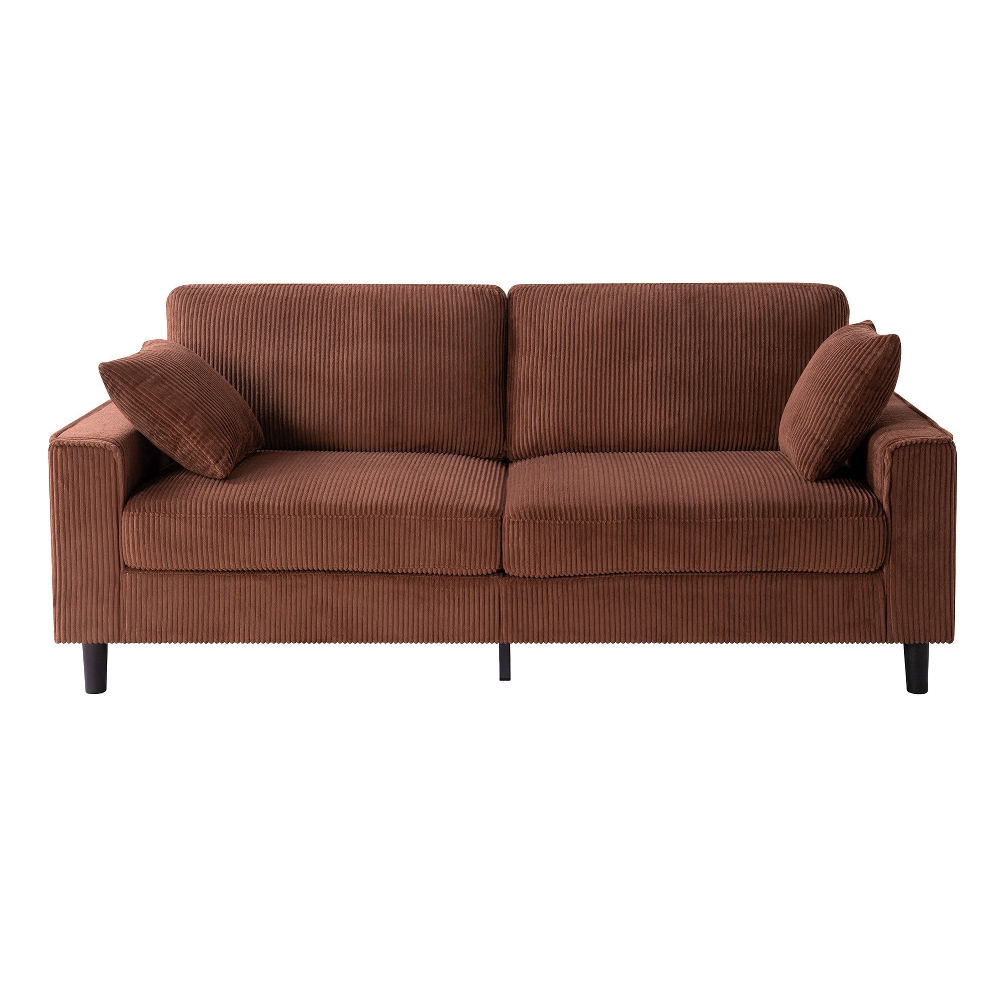 DEALTOPS 82" Corduroy Loveseat Sofa, 2-Seater Upholstered Couch with Sturdy Iron & Wood Frame, Chocolate Brown