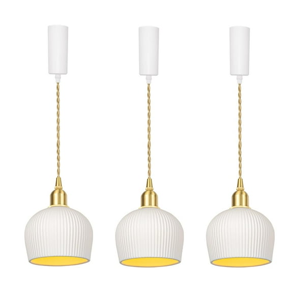 KAYYELAMP 3-Pack J-Type White Shade Track Lighting E12 Brass Base 3.2 Feet Adjustable Cord Pendant Modern Design for Kitchen Restaurant(No Bulb, Track)