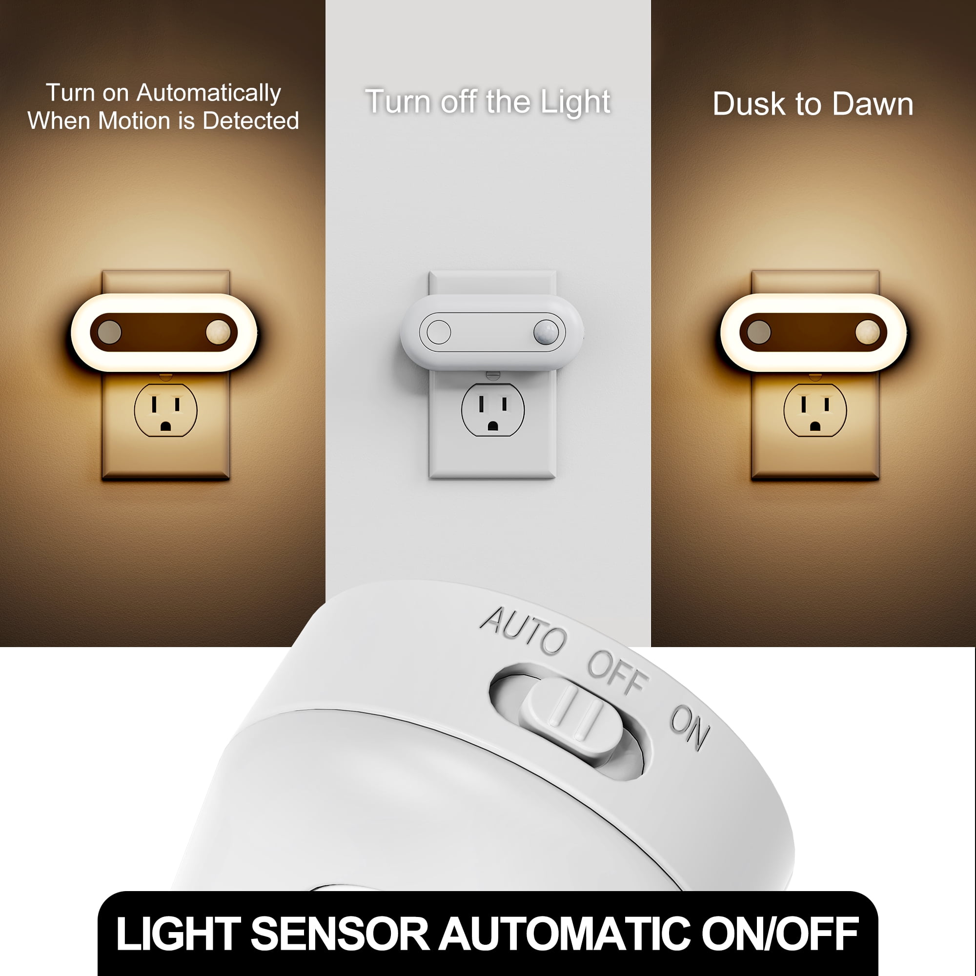 YANSUN 2 Pack 1W White Plug-In Motion Sensor Night Light, Oval Track Design, 3000K Warm Ambient Glow, Dimmable 30/60/100LM for Home, Hallway, Bedroom, Kids Room