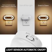 2-Pack Adjustable Light + Motion Sensor LED Night Lights, 3000K Warm, Plug-In with Button Control