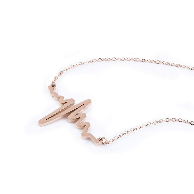 Jeulia Heartbeat Necklace 925 Sterling Silver Pendant Chokers 18K Rose Gold Plated Love Cardiogram Birthday Christmas Gift for Women Girls