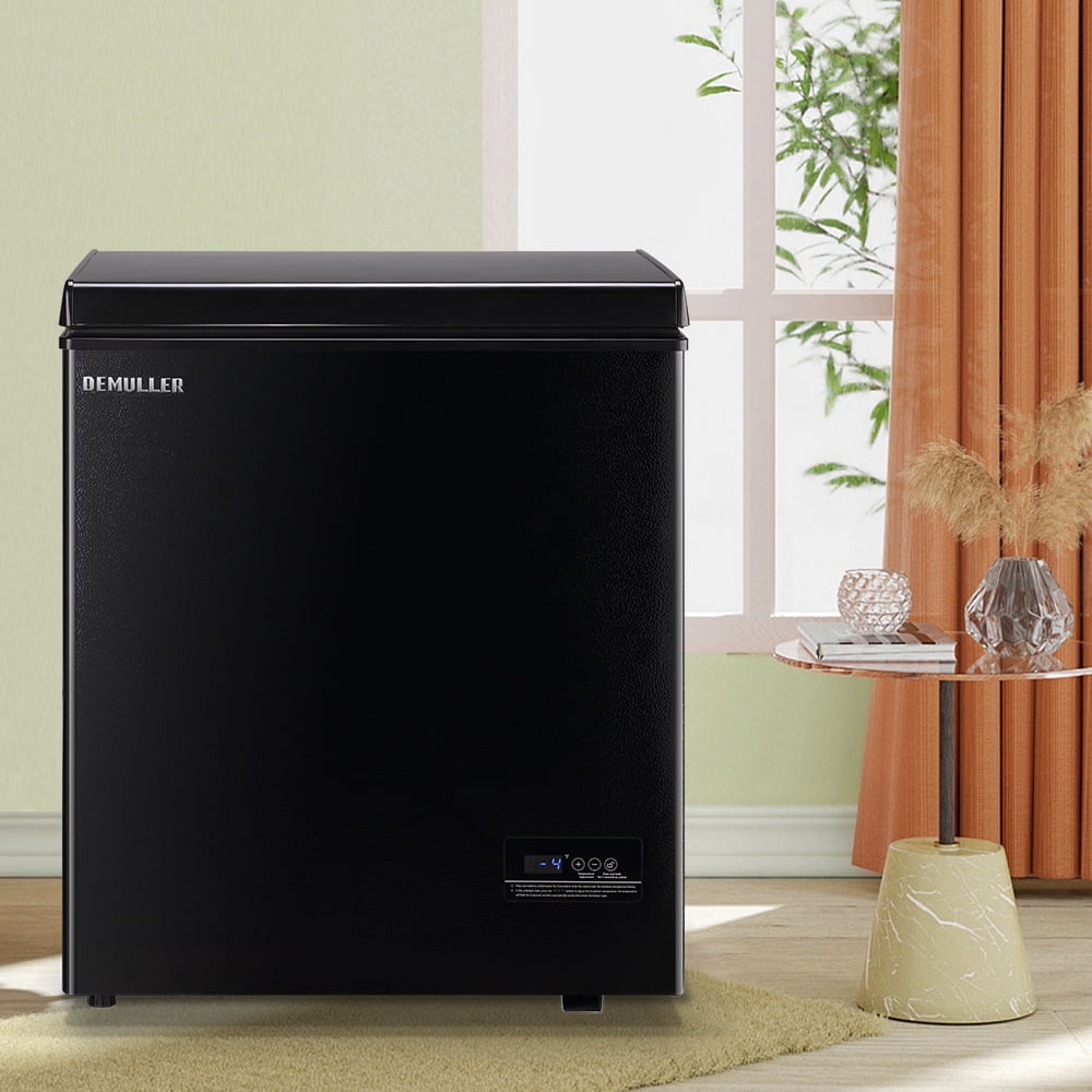 DEMULLER Deep Chest Freezer Small Freezer with Top Open Door Two Baskets Freestanding Black