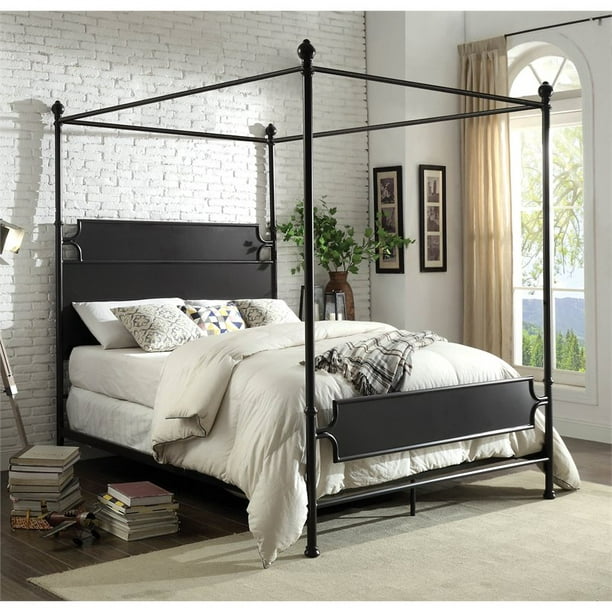 America Mallie Metal King Canopy Bed, Black King Canopy Bed