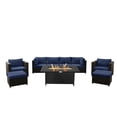 thumbnail image 1 of Innesbrook Collection 9-Piece Aluminum Patio Conversation Set with Navy Cushions and Rectangle Fire Table, 1 of 3