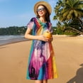 thumbnail image 4 of Balery Watercolor White Horse Vestidos sueltos de manga corta para mujer, vestidos de verano 2025, vestidos casuales de corte A con vuelo., 4 of 6