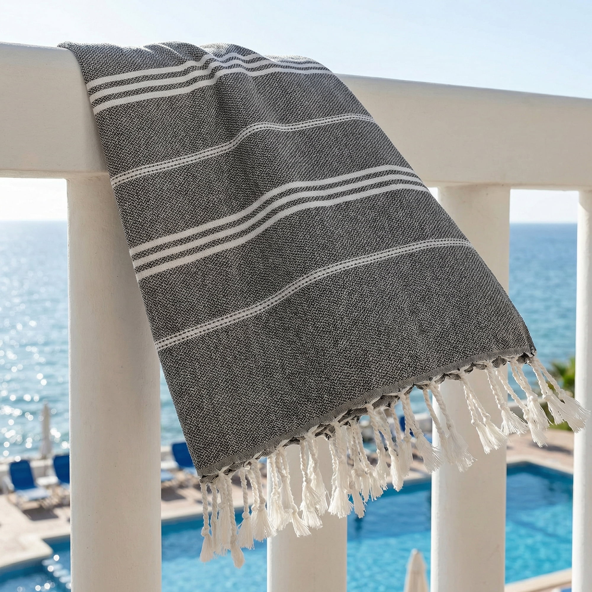 Unique Bargains Stripe Turkish Sand Free Towel 2 Pack Black/Light Green 71"x35"