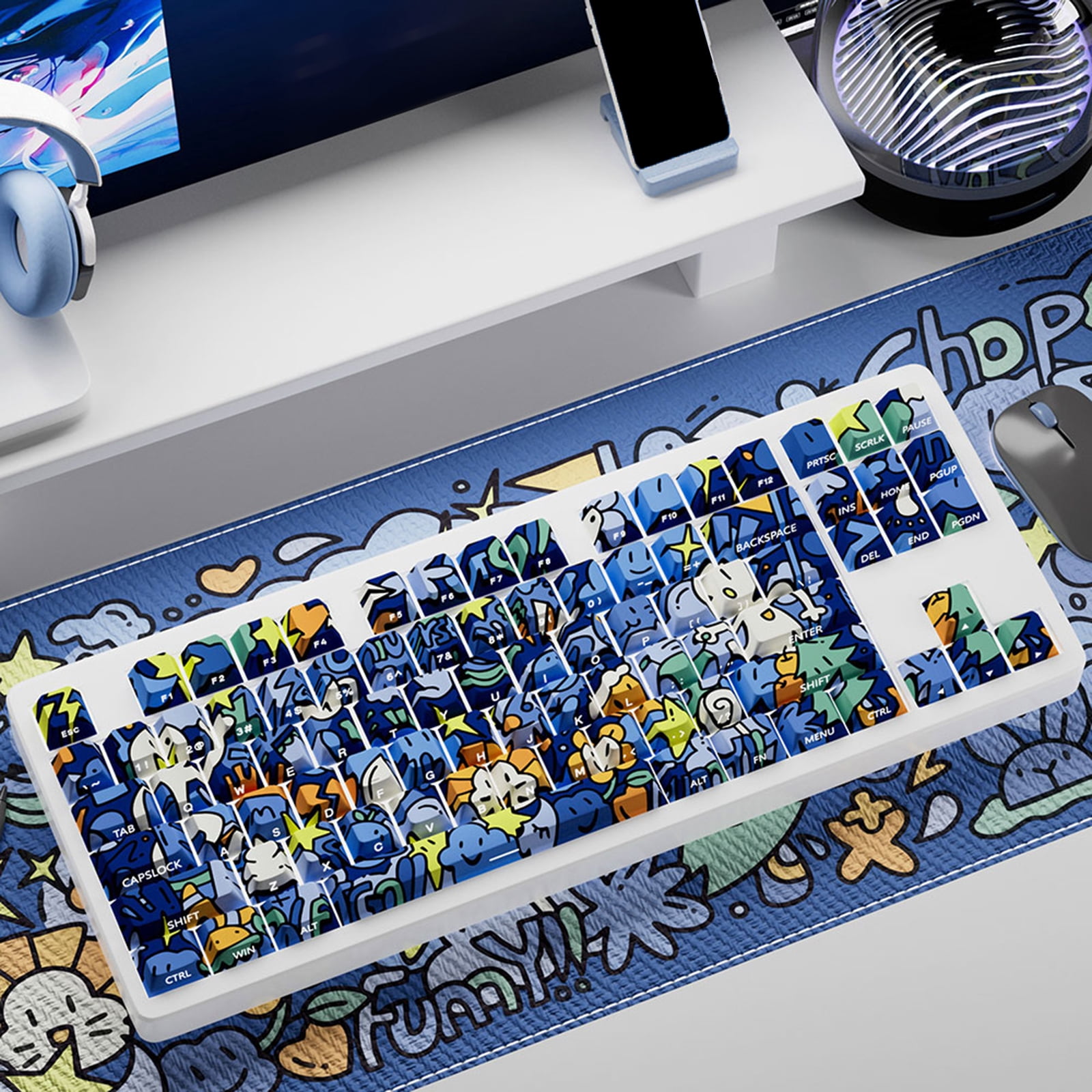 74/140Key Graffiti Artistic Design PBTs Original Profile Side Print Transparents Keycaps for Backlits Keyboards