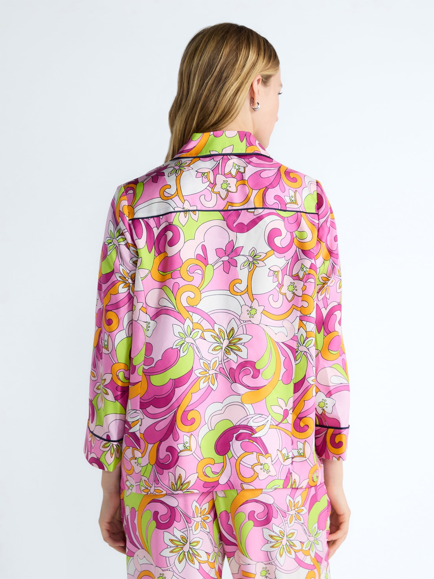 Free Assembly Women's and Women's Plus Silk Day Jama Shirt with Long Sleeves, Sizes XS-4X