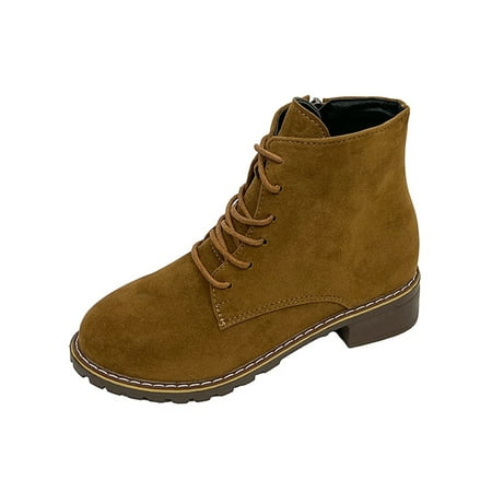 

GENILU Ladies Non-Slip Lace Up Short Bootie Faux Suede Flat Casual Boot Walking Fashion Shoes