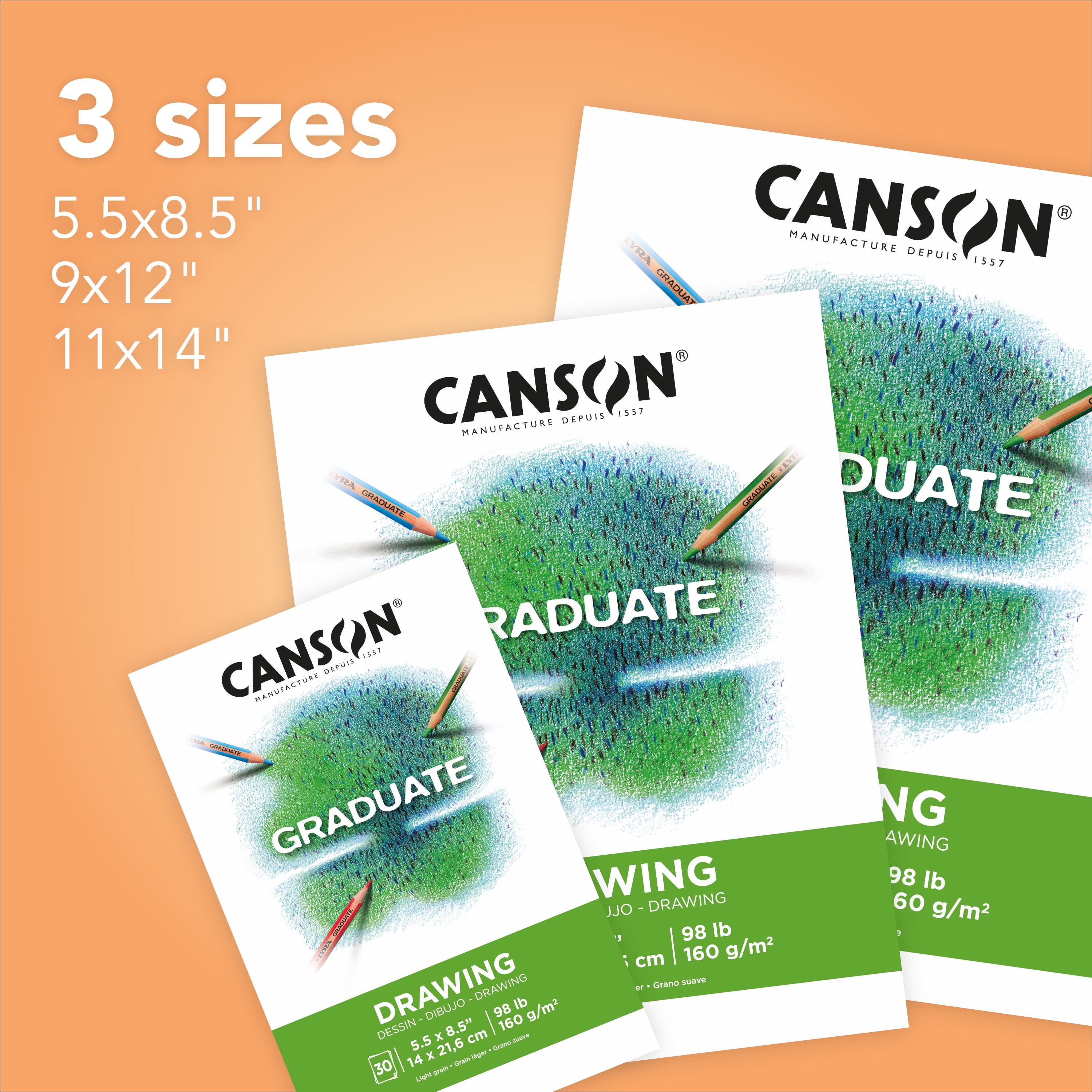 Canson Graduate Drawing Paper Jumbo Pad, 98lb/160gsm, 72 Sheets, White, 9x12 in, Art Students & Teens