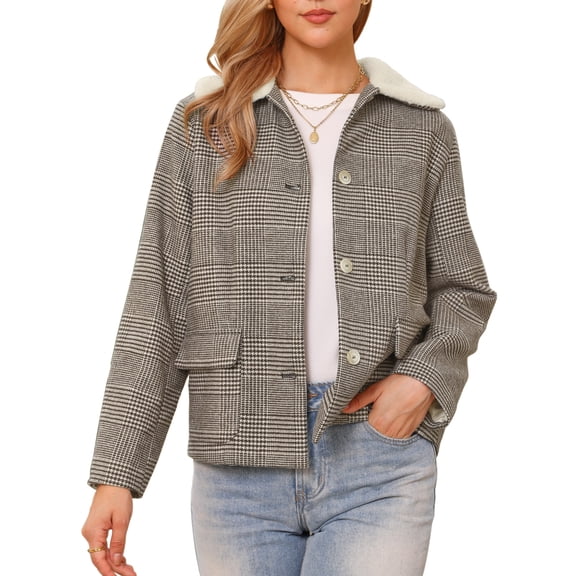 DARING DIVA Women's Peter Pan Collar Long Sleeve Houndstooth Jacket XS Brown