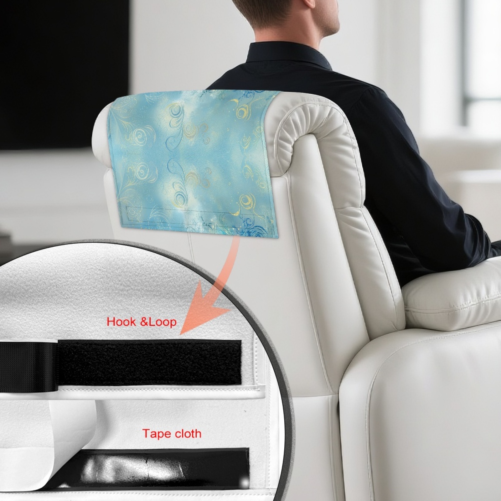 Xixirimido Blue Peacock Pattern Leather Recliner Headrest Cover Washable Recliner Headrest Protector Non Slip Chair Head Cover for Sofa Couch Furniture Decor, 3Pcs