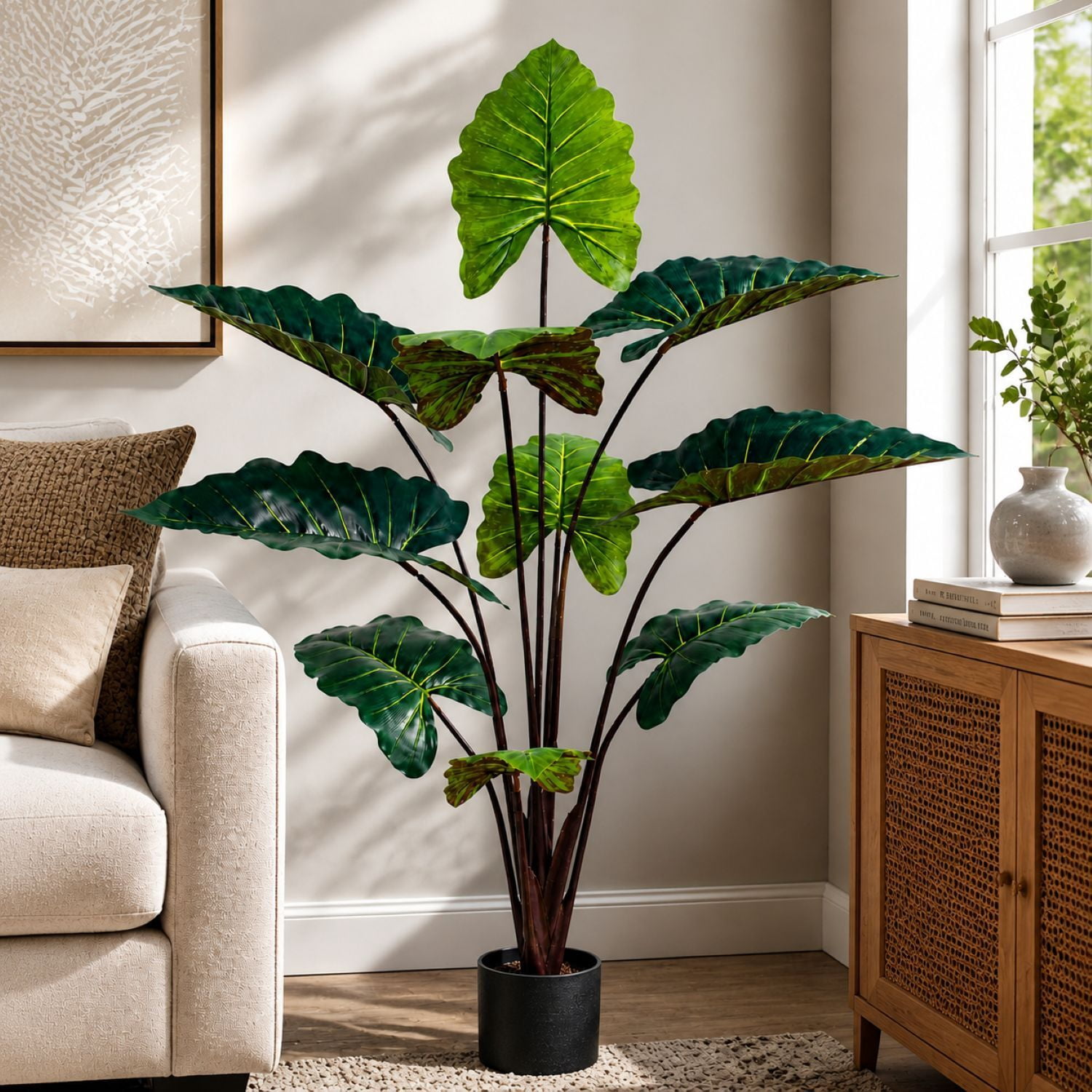 Easy4Home 5.4FT Artificial Plant Fake Caladium Plant Potted Indoor Faux Floor Plant for Home Office Decor, Green