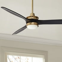 Casa Vieja 52" Windspun Indoor Ceiling Fan 3 Blade LED Light Remote Control Soft Brass Finish Motor Matte Black Finish Wood Blades