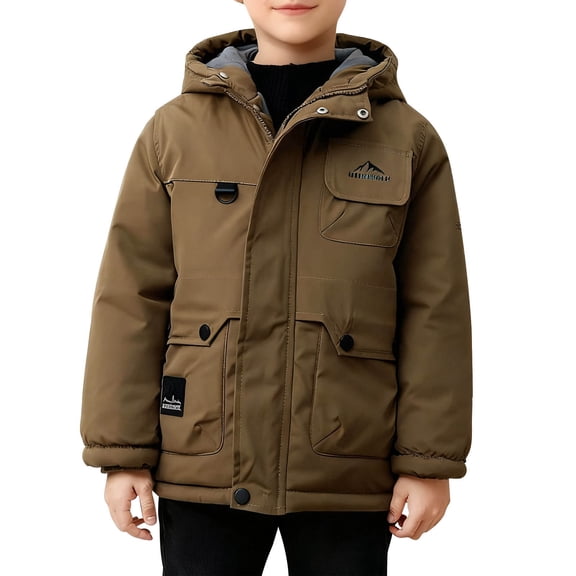 Nilvkv Boys Puffer Jacket, Boys Winter Jacket, Solid Color Hooded Long Sleeve Padded Jacket with Pockets Yellow 7-8 Years Yellow 7-8 Years