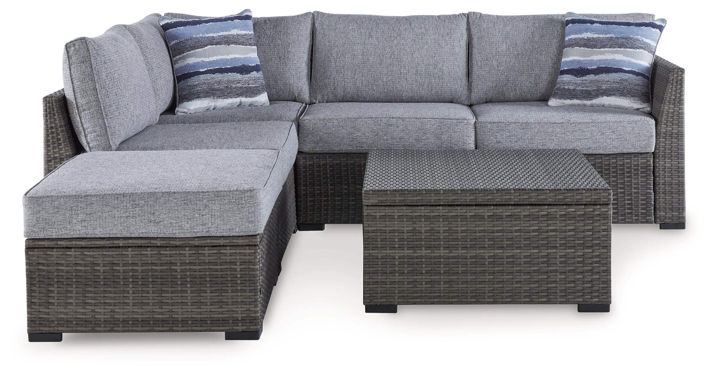 Ashley Furniture Petal Road Gray Outdoor Sectional/Ottoman/Table Set - Set of 4
