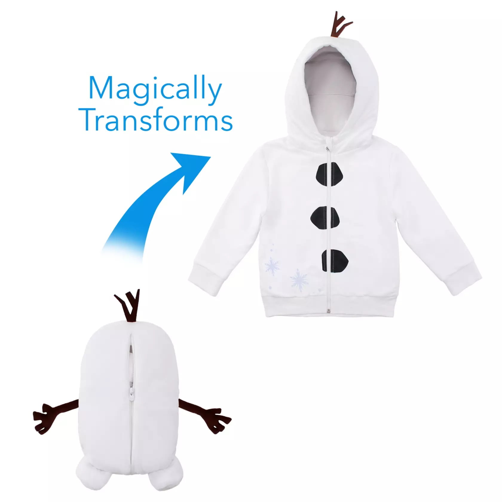 Disney Cubcoats Kid\'s Olaf Frozen 2 in 1 Transforming Classic Zip Up Hoodie  & Soft Plushie White Size 2T