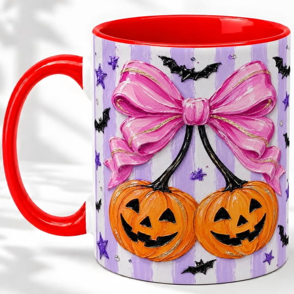 Pink Pumpkin Ghost Accent Mug, 11oz Ceramic Coffee Cup for Halloween