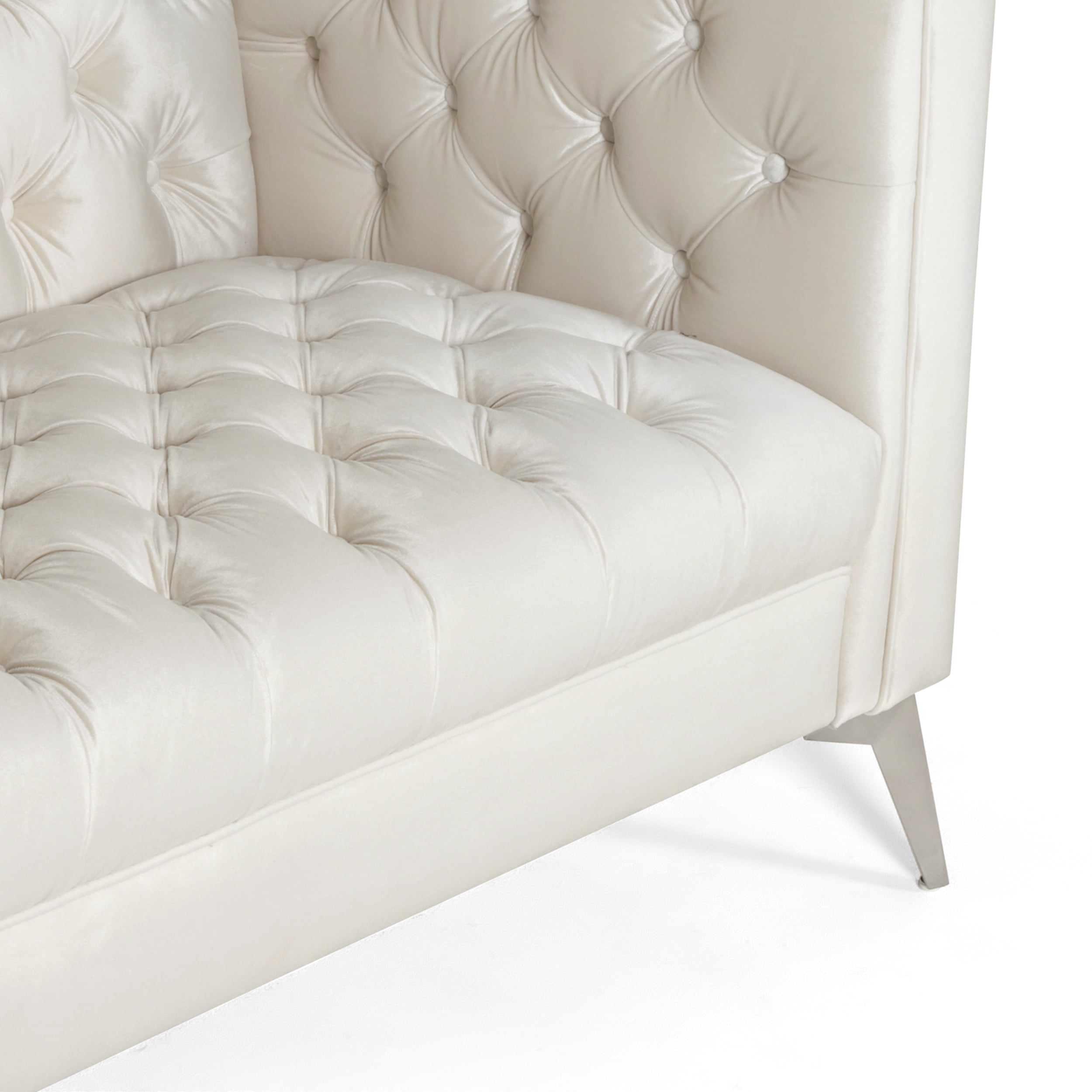 Noble House Camden Tufted Velvet Sofa, Beige, Silver