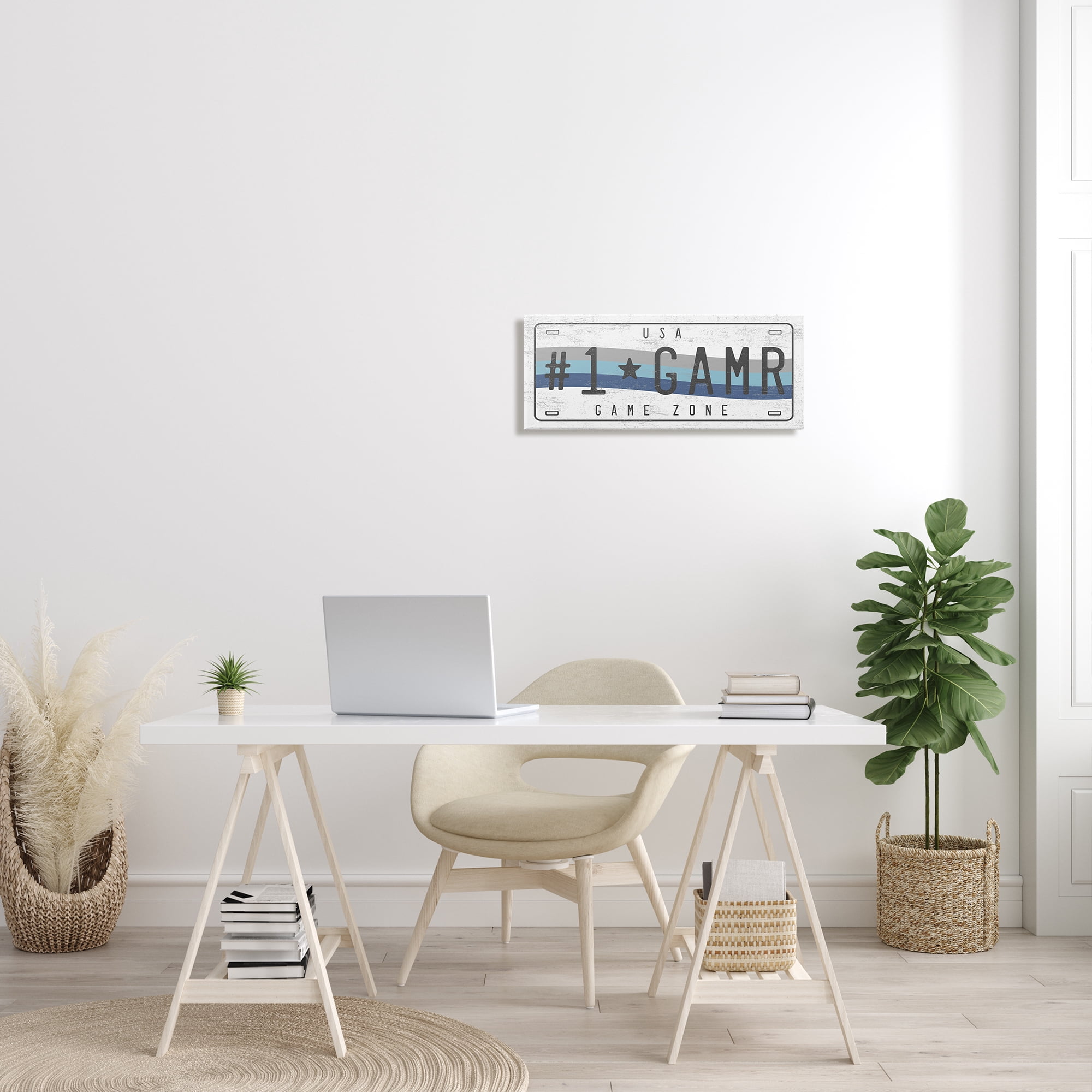 Stupell Industries #1 GAMR Blue Wave Rainbow License Plate Graphic Art Gallery-Wrapped Canvas Print Wall Art, 10x24, by Daphne Polselli