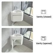 Wonline 16 Corner Bathroom Vanity Floating Style Wall Mount Bathroom Vanity with Sink and Faucet for Small Bathroom Combo, White