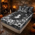 thumbnail image 3 of Erosebridal Spooky Witch Portrait Zipper Queen Comforter Set with Fitted Sheet and 2 Pillowcases, Boho Moonlit Peony Zipper Bedding Set for Boys Girls, Black White, Black Reversible, 3 of 7