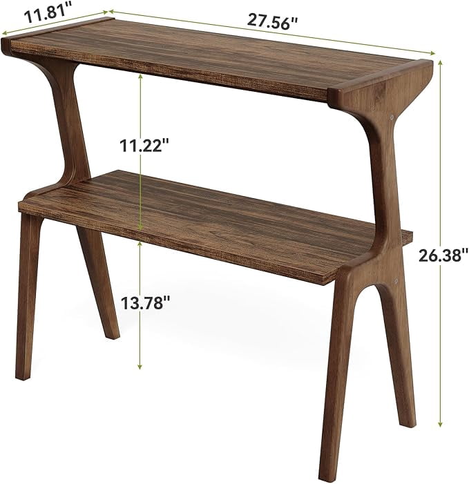 Solid Wood Side Table, 2-Tier, Rustic Brown, Waterproof Lacquer, Multifunctional Use