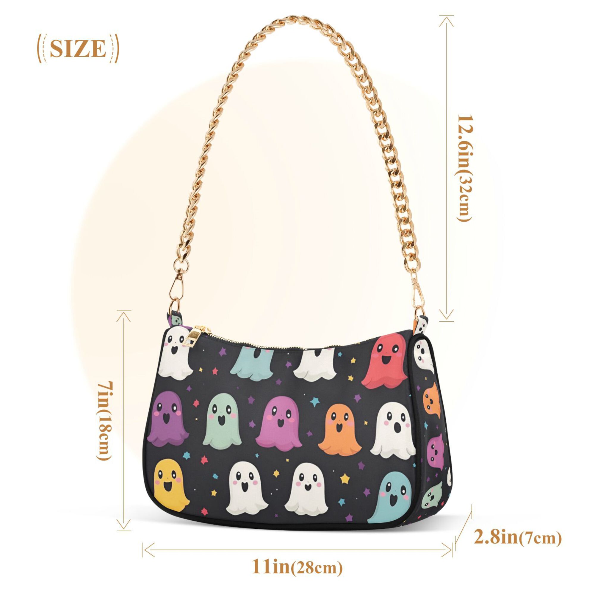 FORMRS Womens Shoulder Bag with Chain Strap Clutch Purse Cute Tote Handbag, Colorful Halloween Ghost