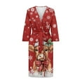 thumbnail image 3 of Yuyamidu Highland Cow Robe for Women Long Dressing Gown Snowflake Mid-Length Ladies Robes Size L Christmas V-Neck Bathrobe with Waist Belt Red Long Sleeve Loungewear, 3 of 7