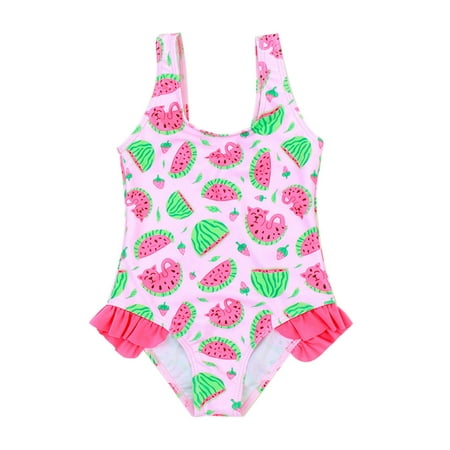 

Lovely Casual Swimwear For Children Girls Watermelon Fruit Printed Ruffled Sleeve Summer Monokini Fashion Onesie Beachwear Holiday Vacation Seaside Swimming Wears