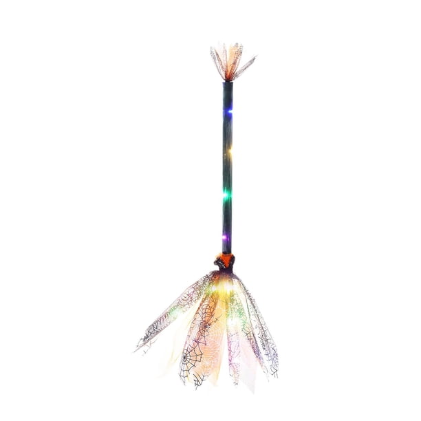 Escoba de bruja LED para Halloween, accesorios para cosplay, manualidades decorativas, ligera, para el hogar Naranja
