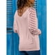 thumbnail image 3 of Camiseta de manga larga a rayas con cuello en V transparente Color puro Poliéster Moda Top simple para mujer Rosa XL, 3 of 5