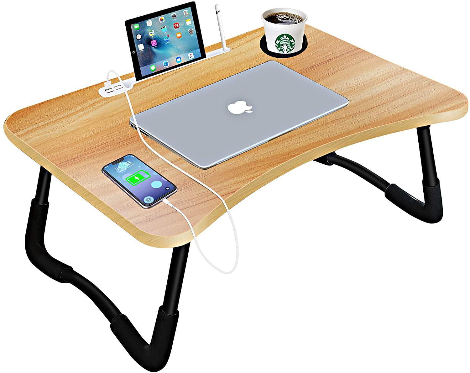 HLHome Laptop Bed Desk,Portable Foldable Laptop Bed Tray Table with USB Charge Port/Cup Holder/Storage Drawer,for Bed /Couch /Sofa Working Black Reading 
