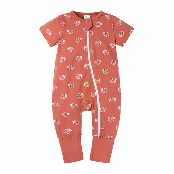 IROINID On Sale Cotton Neutral Onesies Summer Newborn Baby Girls Boys Bodysuit Short Sleeve Printed Zipper One-piece Romper Jumpsuit,Orange