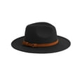 thumbnail image 2 of Deago Womens Classic Wide Brim Floppy Panama Hat with Belt Buckle Wool Fedora Hat (Black), 2 of 8