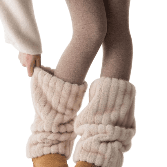 Wipya Cozy Faux Fur Leg Warmers For Women Thick Knit Sock Cuffs Trendy Fall Winter Fashion Accessories SizeBeige