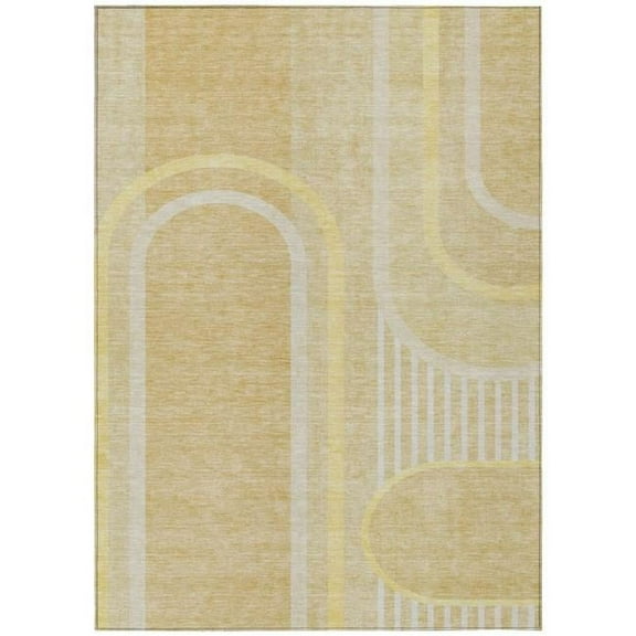 HomeRoots 561308 8 x 10 ft. Beige Abstract Washable Non Skid Indoor Outdoor Rectangle Machine Woven Area Rug