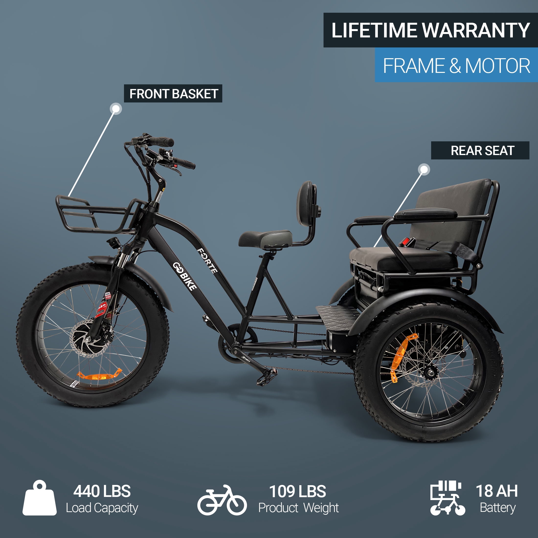 GOBIKE Forte RS Electric Bike, Electric Tricycle for Adults, Up to 65 Miles Per Charge