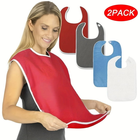 ATJIA 2 Pack Adult Bibs Washable Clothing Protector for Women Men Elderly Senior and Disabled Bib Adult Eating Adjustable Reusable