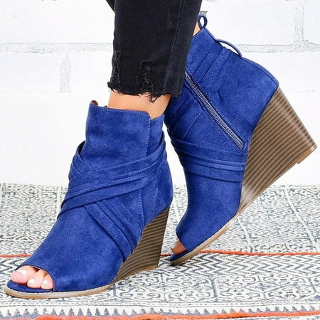 

YTJX Sandals For Women Ladies Fashion Solid Wedges Casual Zippers Roman Shoes Sandals
