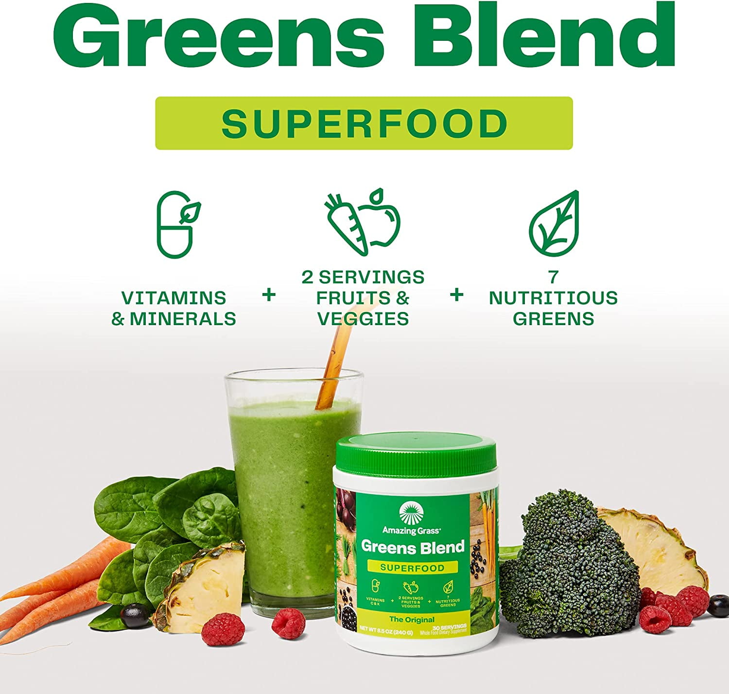 Amazing Grass Kosher Green Superfood Drink Powder, Original - 17 oz tub