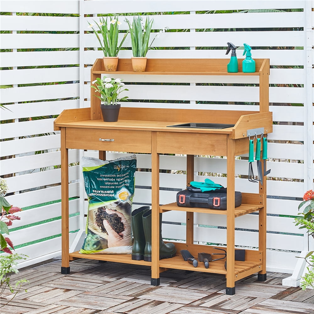 Renwick Garden Potting Bench with Basin & Drawer, Wood