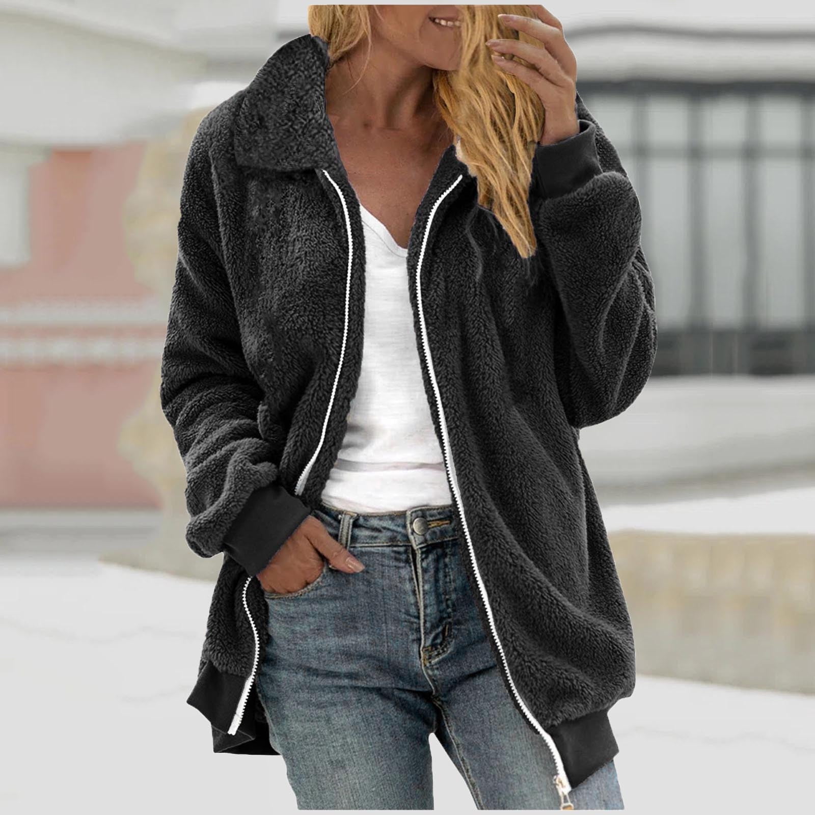 FAIWAD Womens Fleece Jacket Winter Fuzzy Sherpa Open Front Long