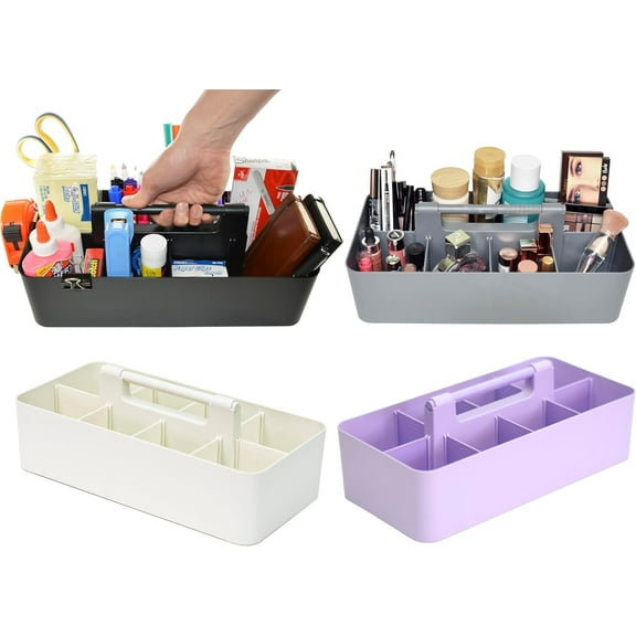 Portable Caddy Organizer - Stackable Plastic Caddy with Handle | Desk, Makeup, Dorm Caddy, Classroom Art Organizers (Made In Usa) (Black/Pink/Gray/Ivory), OGMIX-4PACK