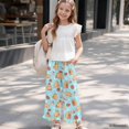 thumbnail image 6 of COEQINE Girls' Cute Pants Elastic Waist Ruffled Long Pants Pocket Wide Leg Trousers Printed Pants Baggy Trendy Streetwear for Girls 13-14 Y, Capybara Strawberry Blue, 6 of 8