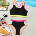 thumbnail image 2 of Hessimy Girls Swimsuit Tankini Contrast Trim Swimwear 2 Piece Bathing Suit（Black,9-10 Years), 2 of 6