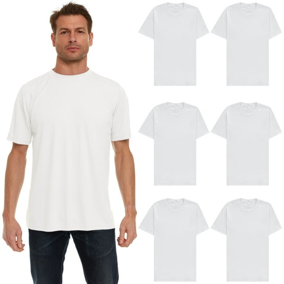 SOCKS'NBULK 6 Pack Mens Cotton Crew Neck Short Sleeve Casual T-Shirts White Lightweight Bulk (White, Small)